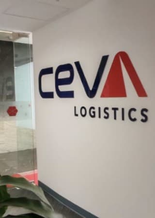 CEVA Logistics signage on an interior reception wall