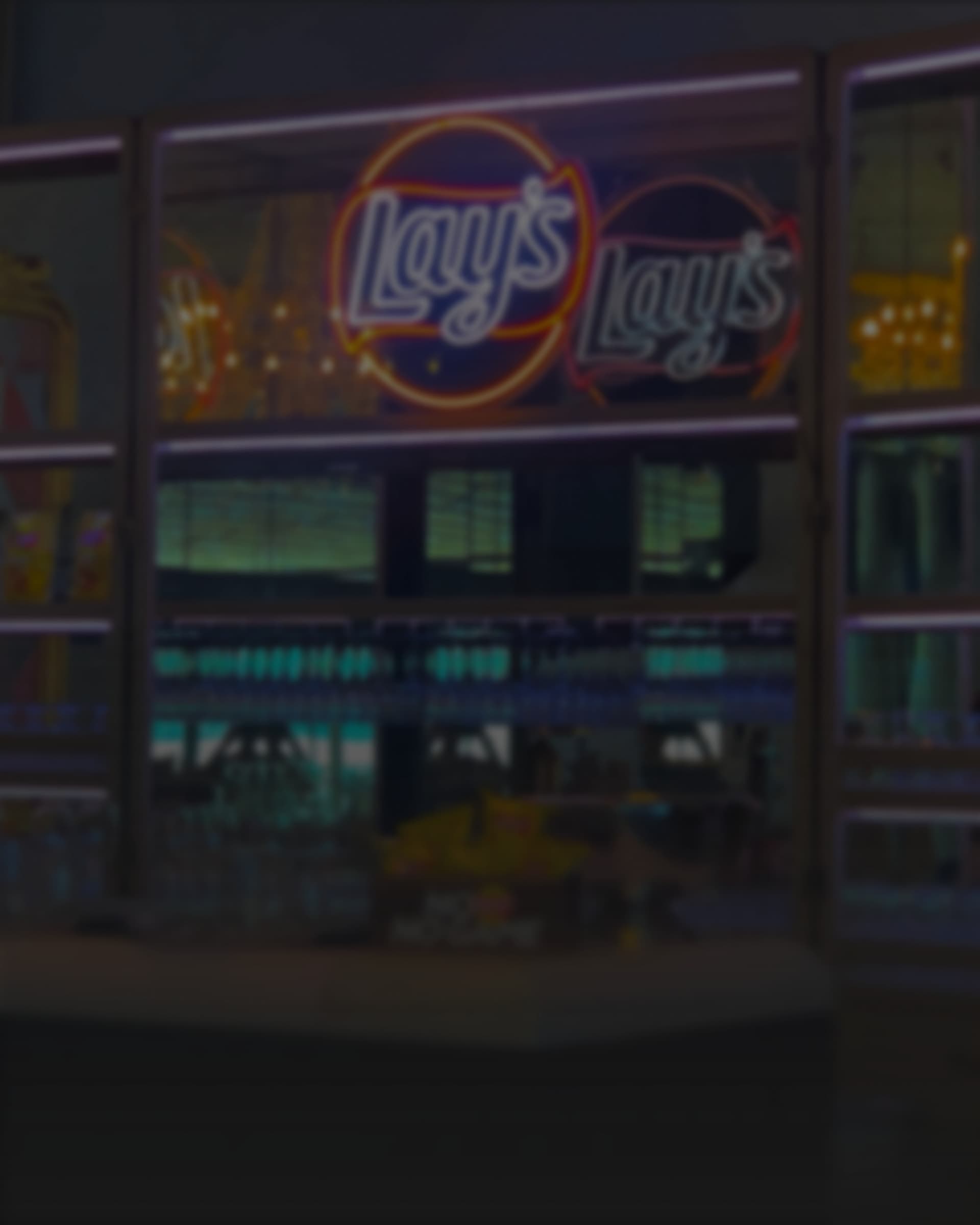An illuminated Lay’s display unit built into the venue bar.