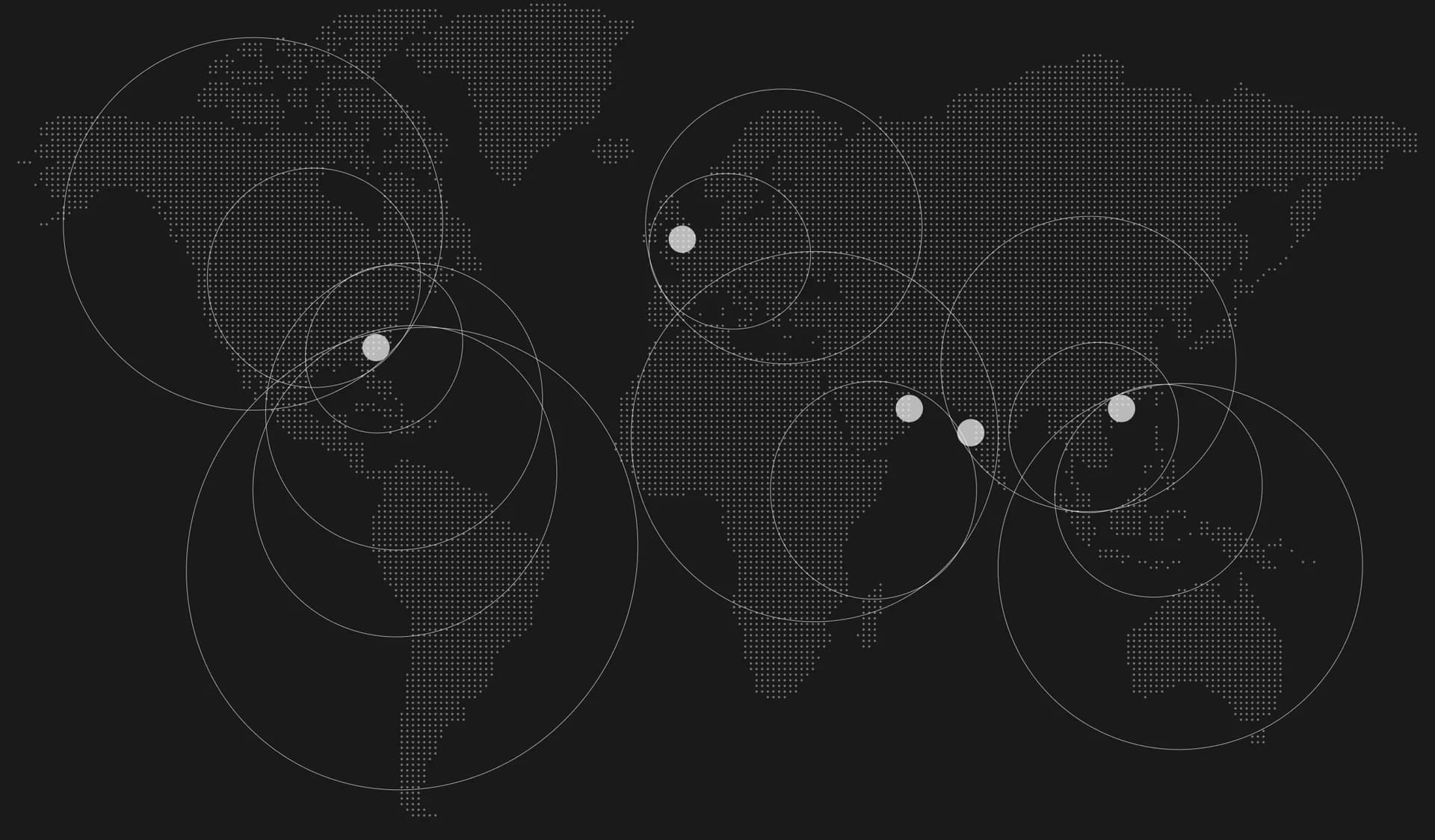 World map marking GLIMMA's regional delivery hubs and the coverage radius around each, across Europe, the Americas, the Middle East, Asia Pacific and India.